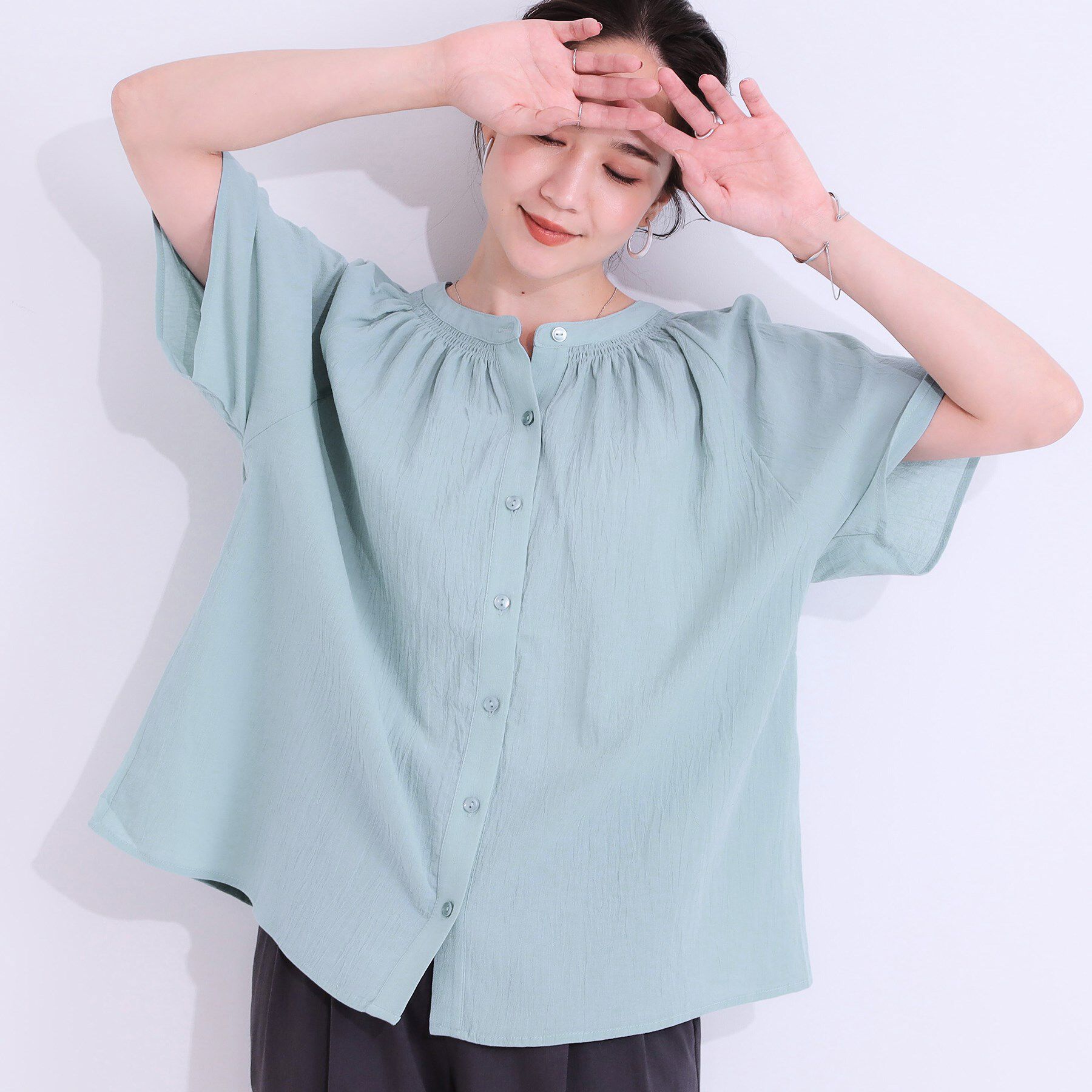 SHOO･LA･RUE「体型カバーも叶う 大人上品なコットンボイルブラウス」|シャツ・ブラウス|ミントグリーン(02