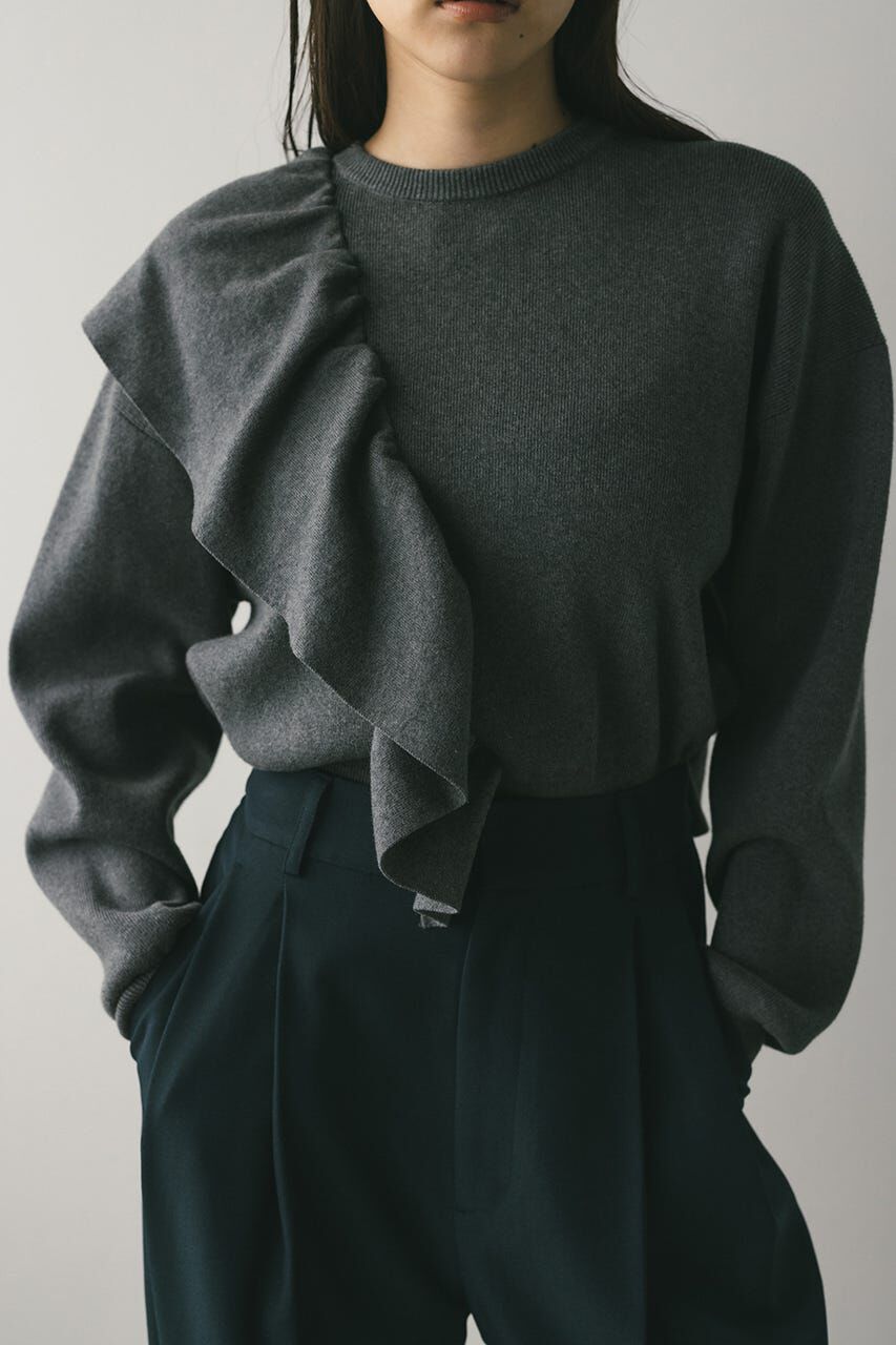 STYLEMIXER「アシンメトリーフリルニット」|ニット・セーター|GRY