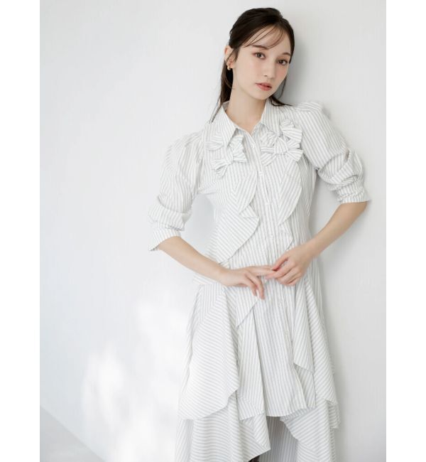 dazzlin「リボンディティールイレヘムシャツワンピース」|ワンピース|