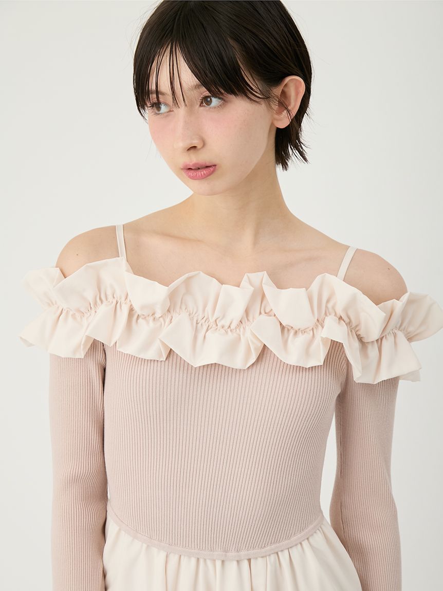 LILY BROWN「【新色追加】フリルカラーニットコンビワンピース」|ワンピース|
