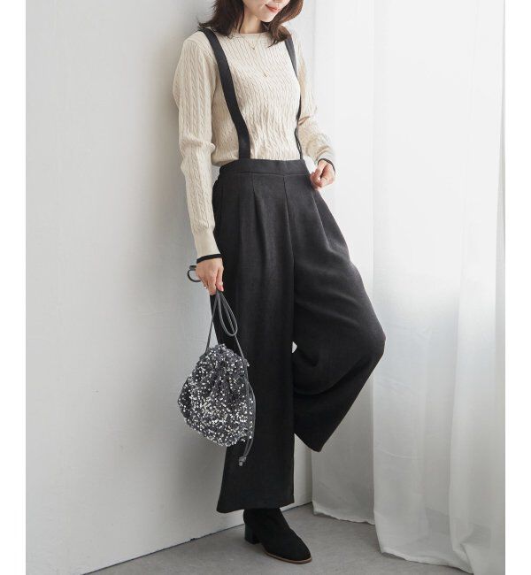 ikka「サス付きワイドパンツ」|その他|ブラック
