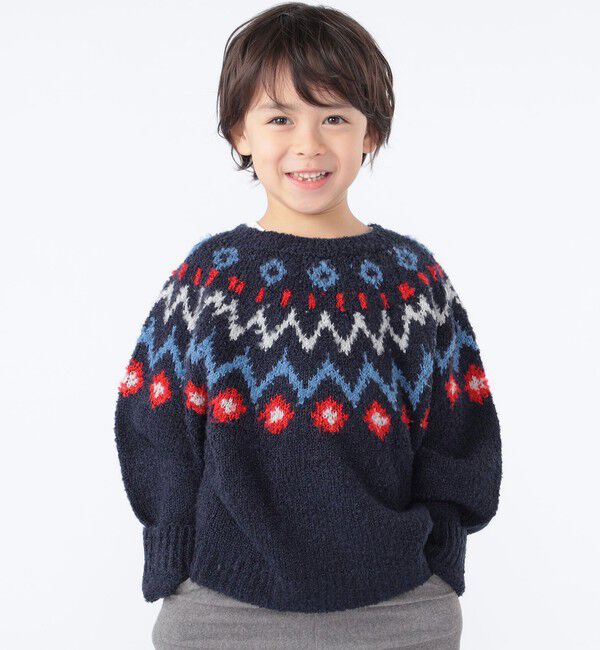 SHIPS KIDS「SHIPS KIDS:100～130cm /〈洗濯機可能〉フェアアイル柄 ニット」|ニット・セーター|ネイビー