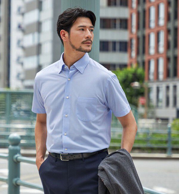 SHIPS「SHIPS:〈FUNCTION〉Albini &times; RENU(R)半袖 ジャージー ストライプ シャツ」|シャツ・ブラウス|