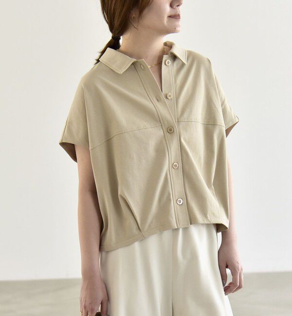quaranciel「quaranciel:〈接触冷感/洗濯機可能〉天竺 フレンチスリーブ シャツ カットソー」|Tシャツ・カットソー|