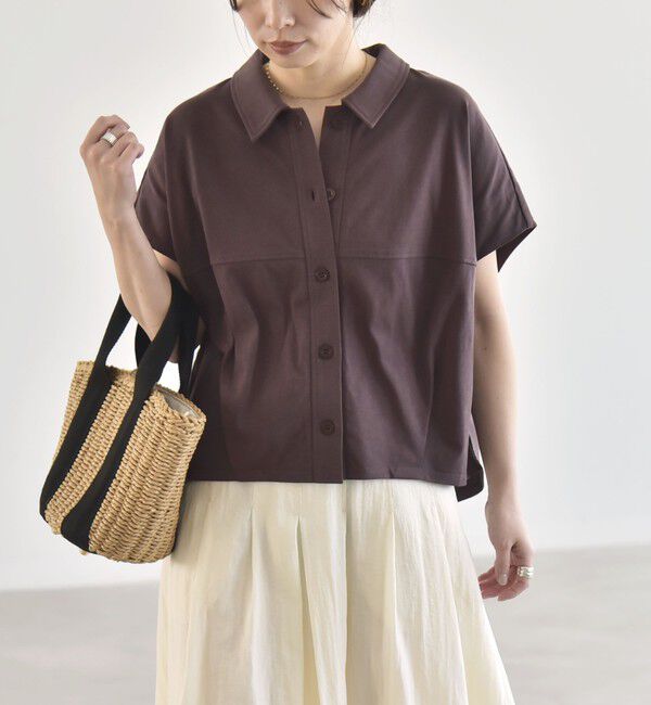quaranciel「quaranciel:〈接触冷感/洗濯機可能〉天竺 フレンチスリーブ シャツ カットソー」|Tシャツ・カットソー|