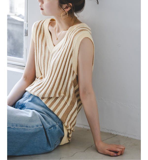 NOBLE「《NOBLE別注カラー》PROVOKE/プロヴォーク loopyarn stripe vest」|ベスト・ジレ|ベージュ