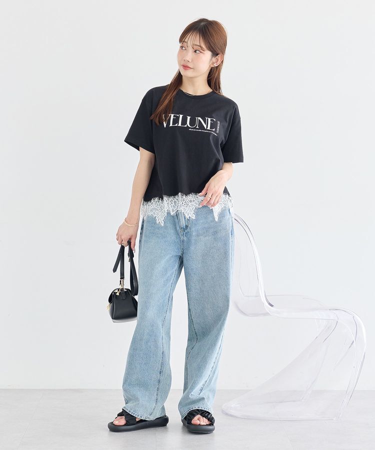 earth music&ecology「裾レースロゴプリントTシャツ」|Tシャツ・カットソー|