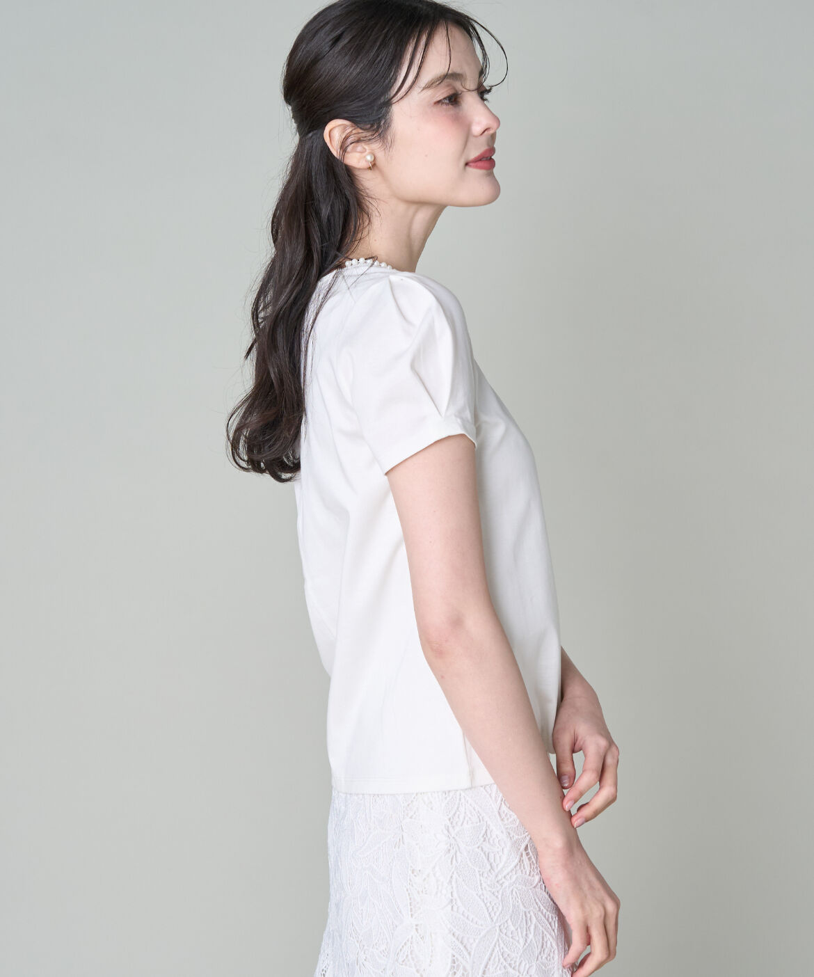 Maglie le cassetto「衿パールコンパクトTシャツ」|Tシャツ・カットソー|