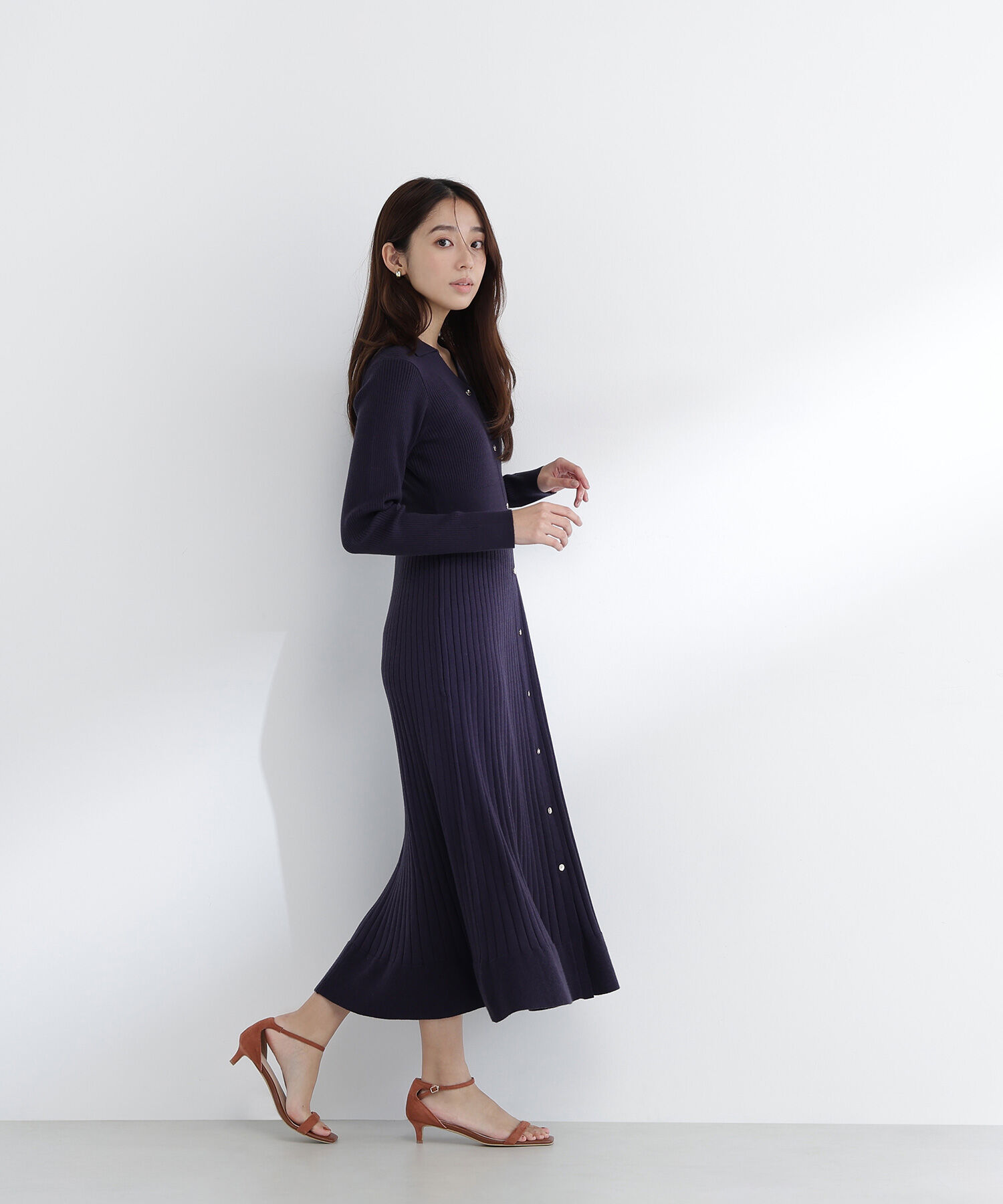 「スキッパーリブニットワンピース」|ワンピース|