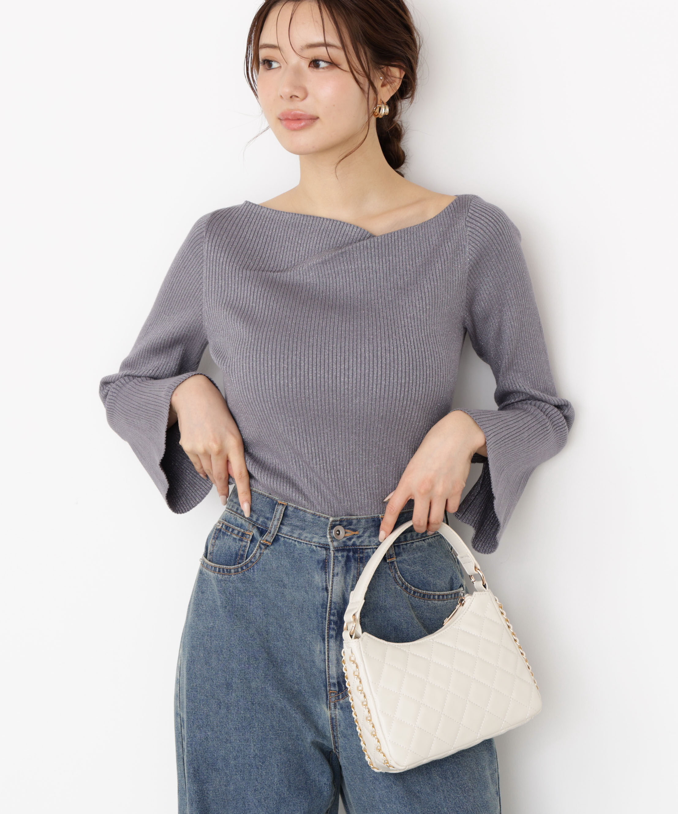 PROPORTION BODY DRESSING「＜ハンドウォッシャブル＞ニュアンスネックラメリブニット 25AW」|ニット・セーター|
