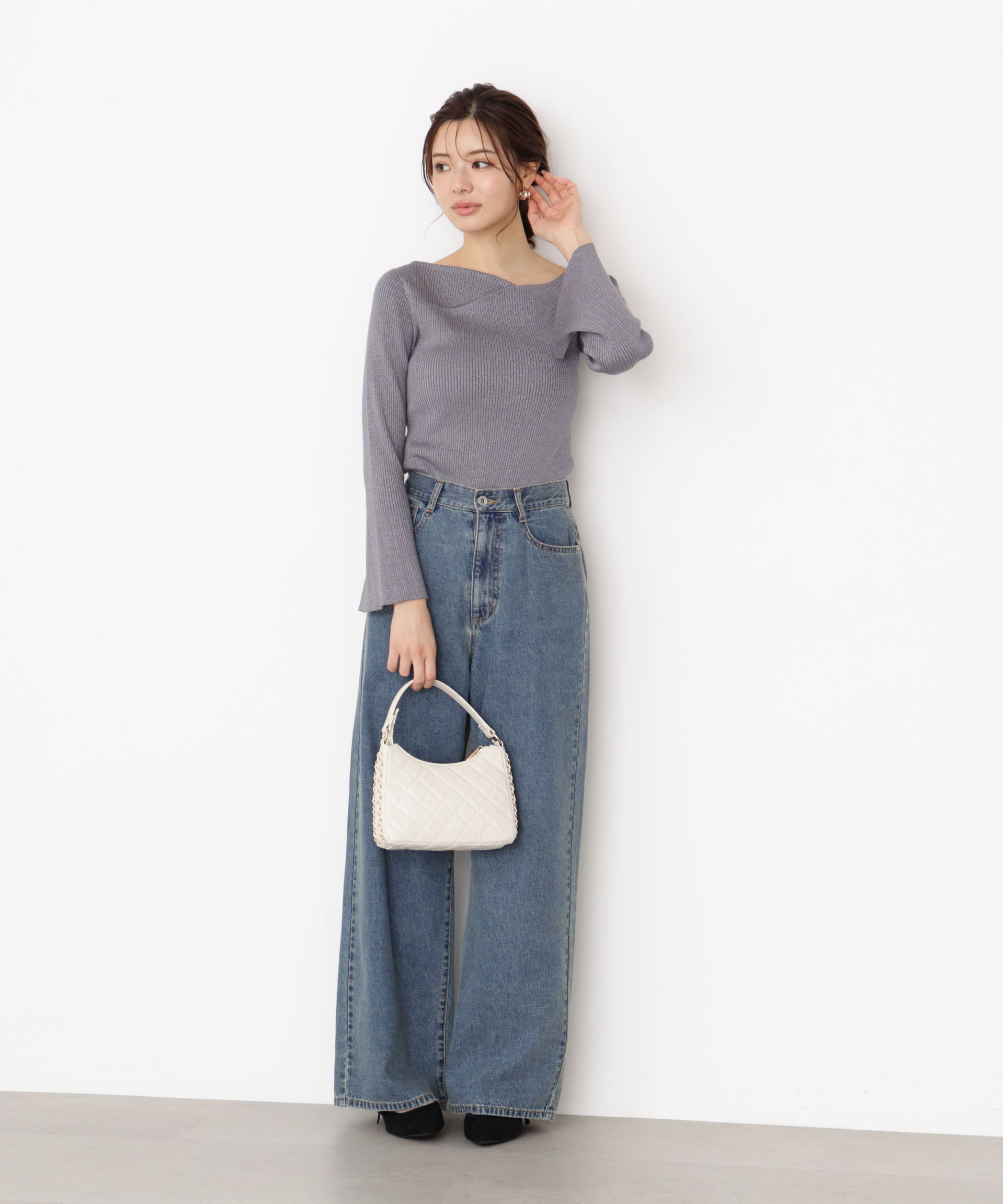 PROPORTION BODY DRESSING「＜ハンドウォッシャブル＞ニュアンスネックラメリブニット 25AW」|ニット・セーター|