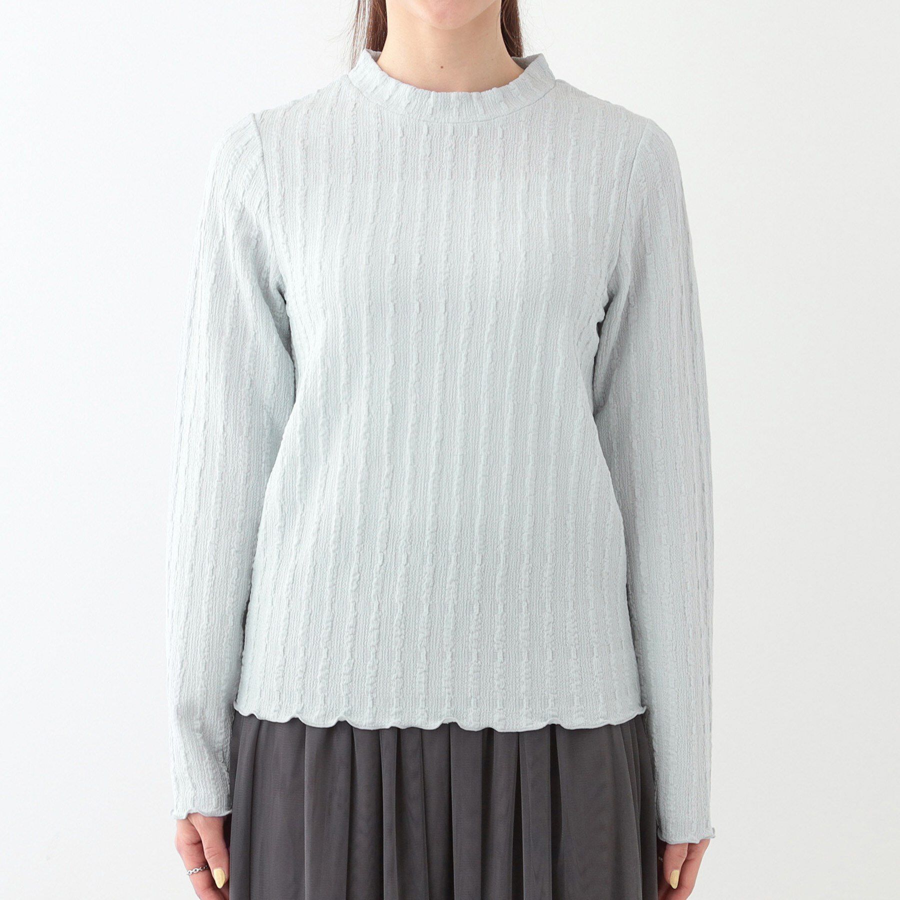 SHOO･LA･RUE「【S-LL】一枚でもインナーでも ふくれジャカード プチハイネックトップス」|Tシャツ・カットソー|