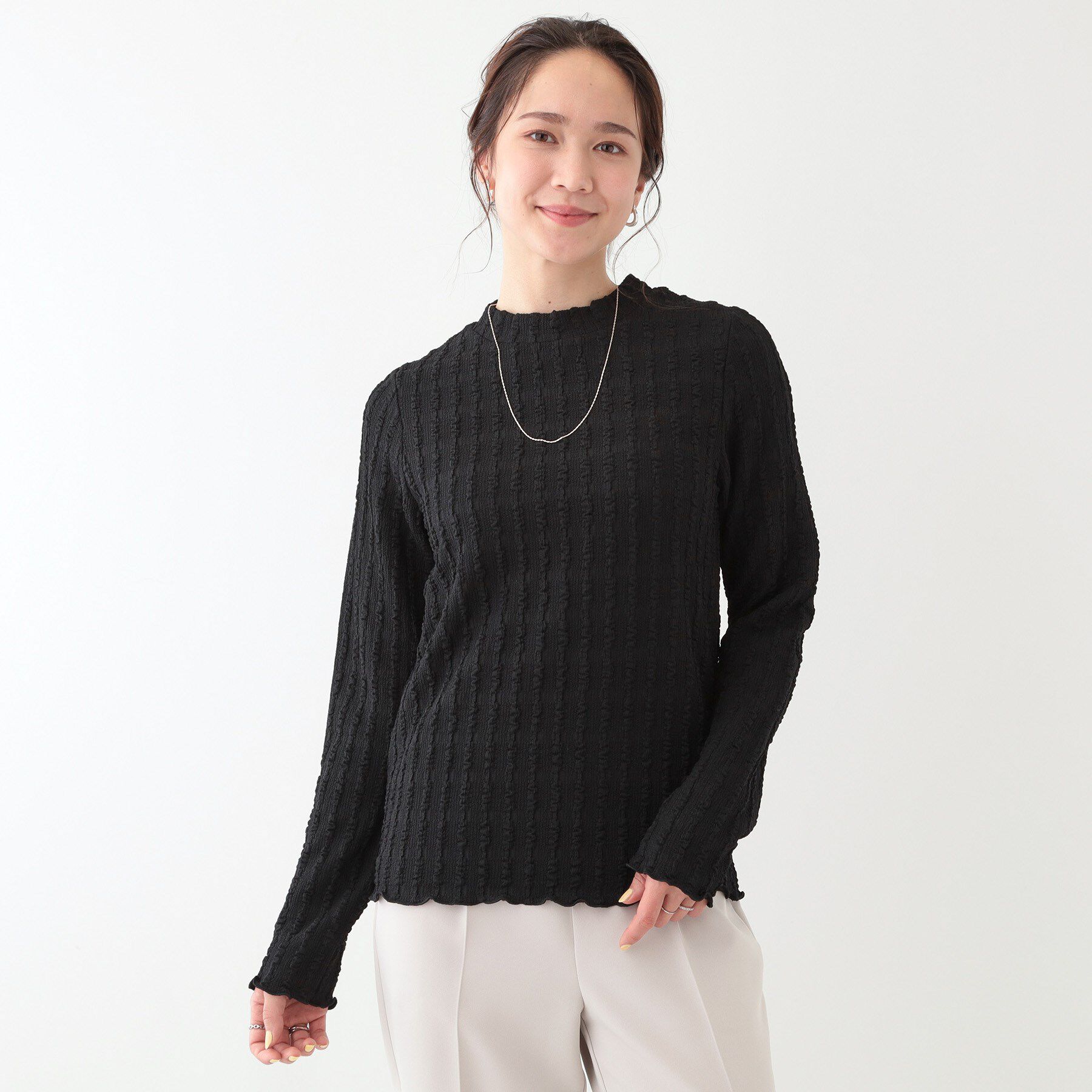 SHOO･LA･RUE「【S-LL】一枚でもインナーでも ふくれジャカード プチハイネックトップス」|Tシャツ・カットソー|