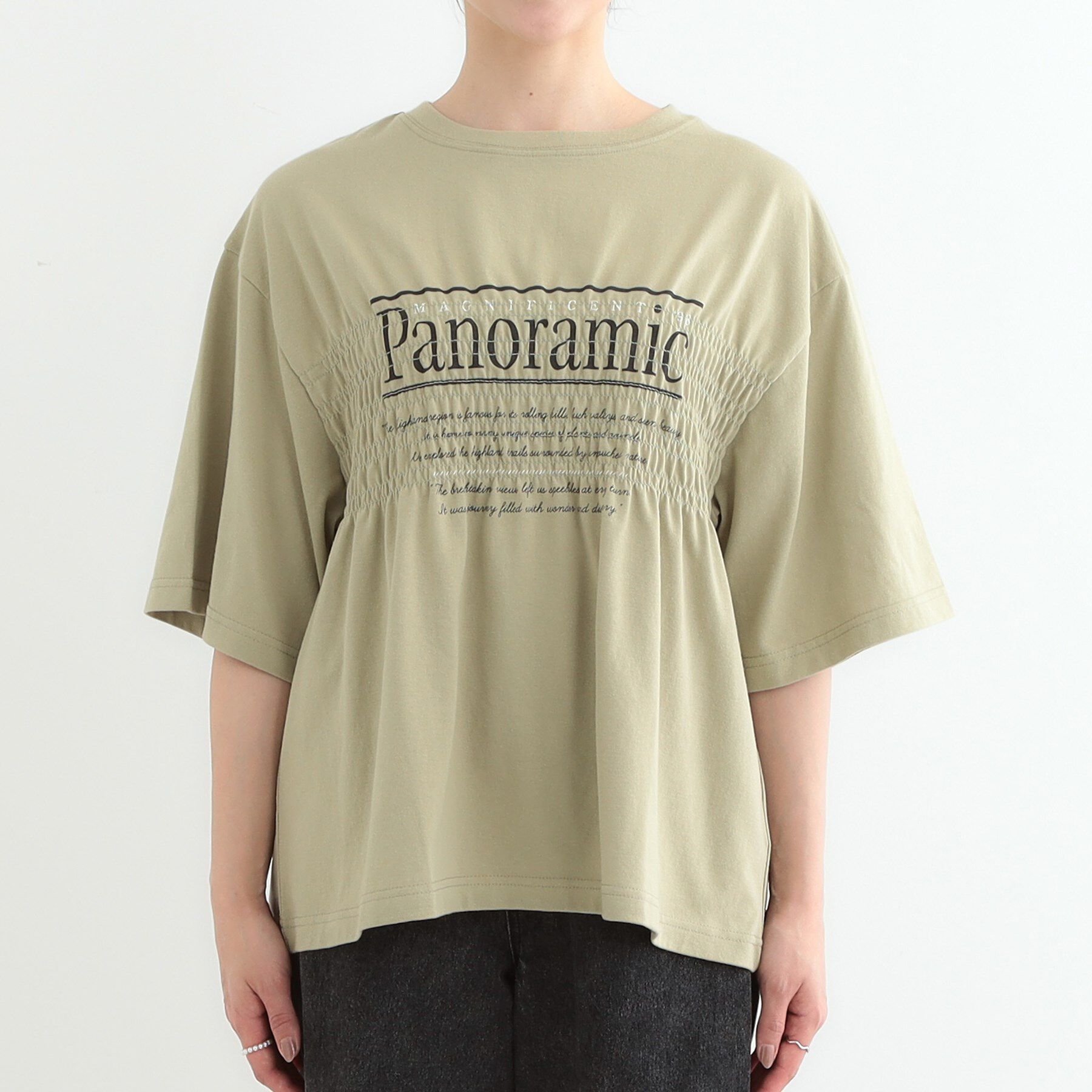 SHOO･LA･RUE「胸シャーリング ロゴTシャツ」|Tシャツ・カットソー|