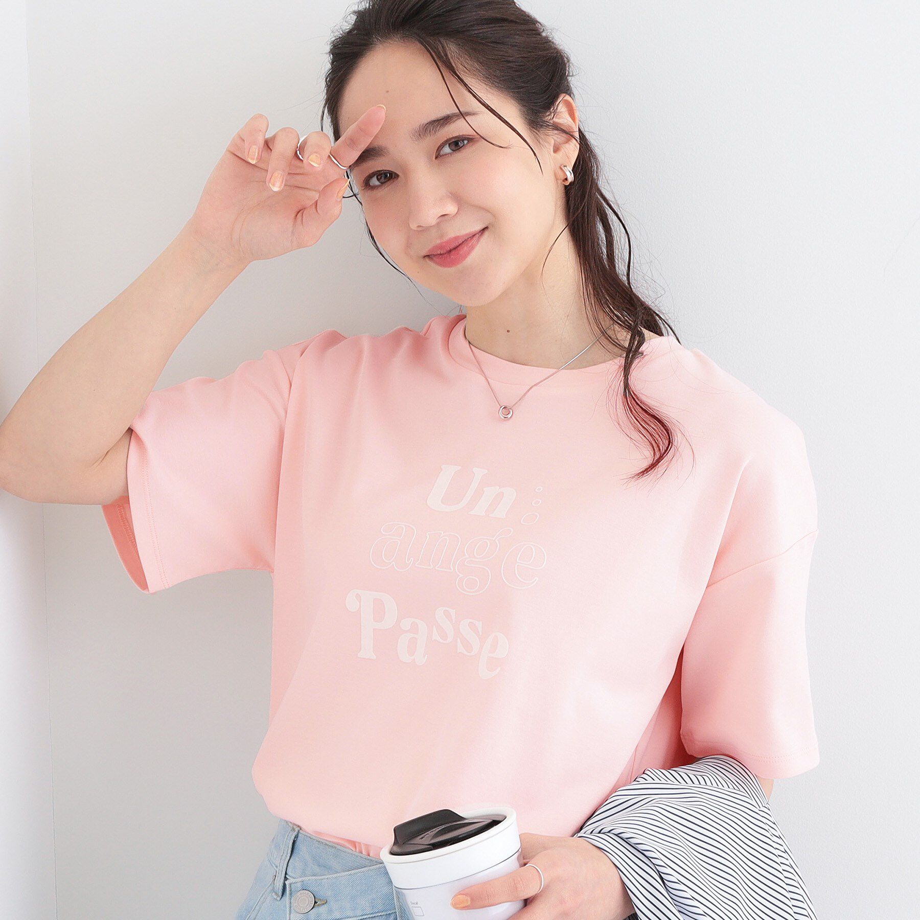 SHOO･LA･RUE「【S-LL】大人のきれいめカジュアルに フロッキーロゴTシャツ」|Tシャツ・カットソー|ピンク(071)