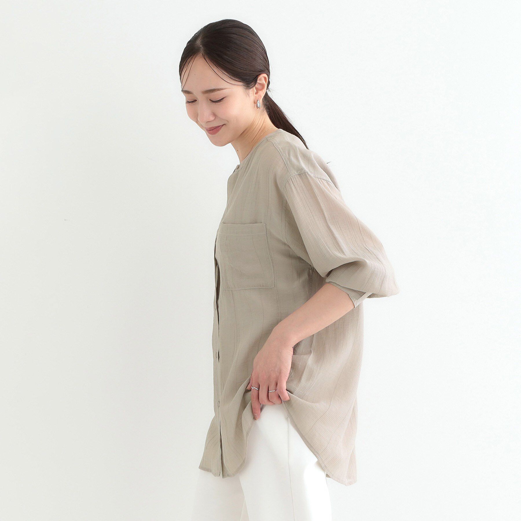 SHOO･LA･RUE「【高レビュー】大人のシアー感 バンドカラーシャツ」|シャツ・ブラウス|