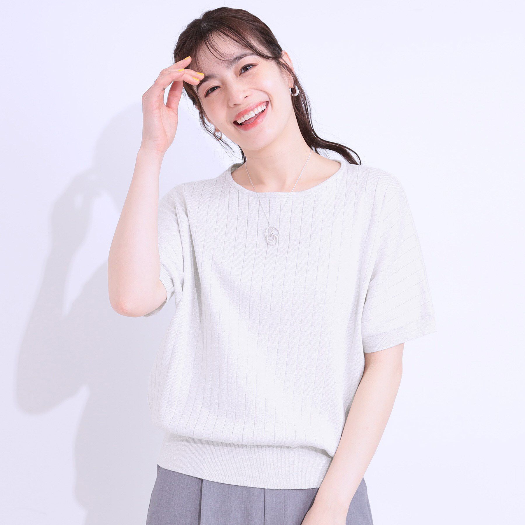 SHOO･LA･RUE「【二の腕カバー】さりげないラメが上品見え リブドルマンニット」|ニット・セーター|