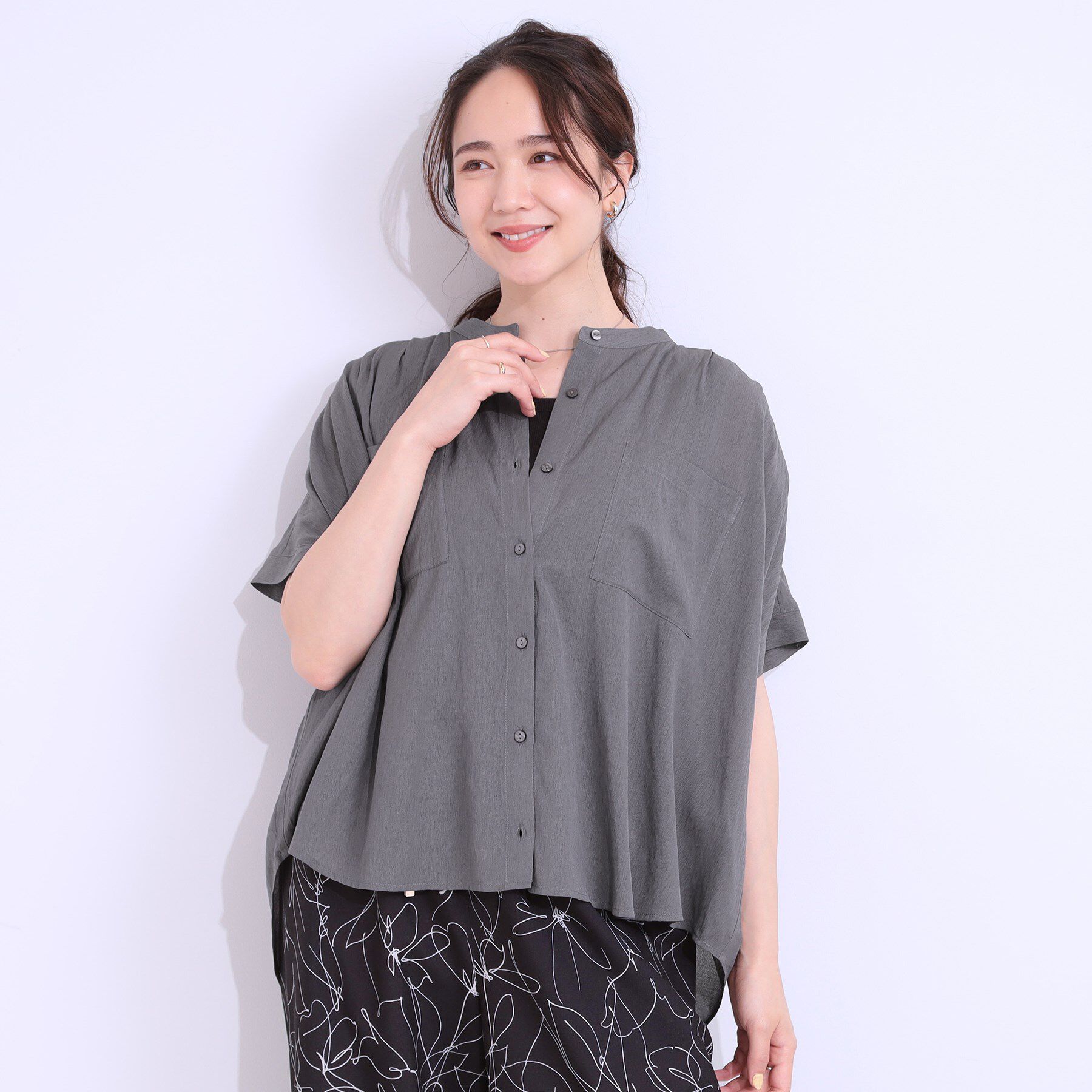 SHOO･LA･RUE「【S-LL/セットアップ可】大人のシアー感 バンドカラーブラウス」|シャツ・ブラウス|