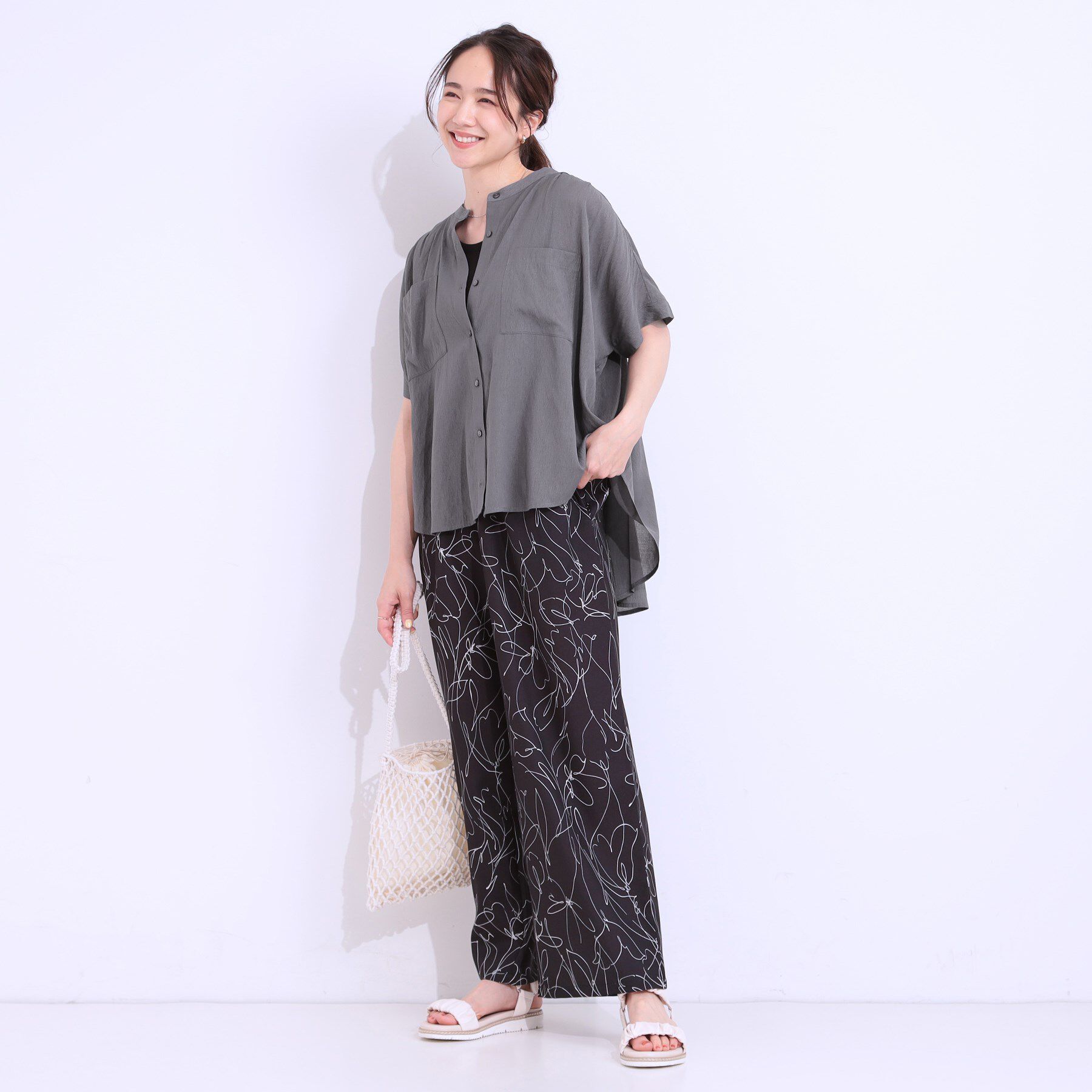 SHOO･LA･RUE「【S-LL/セットアップ可】大人のシアー感 バンドカラーブラウス」|シャツ・ブラウス|