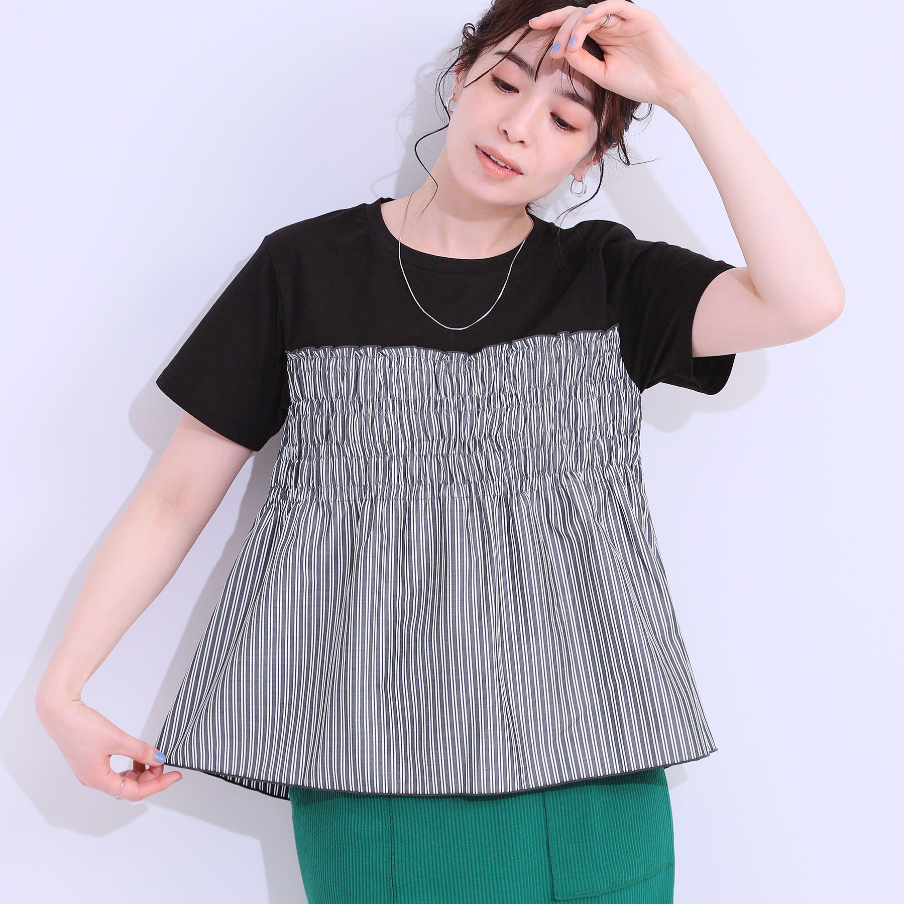 SHOO･LA･RUE「【洗える/S-LL】大人に似合う ビスチェ風ドッキングトップス」|Tシャツ・カットソー|ブラック(519)