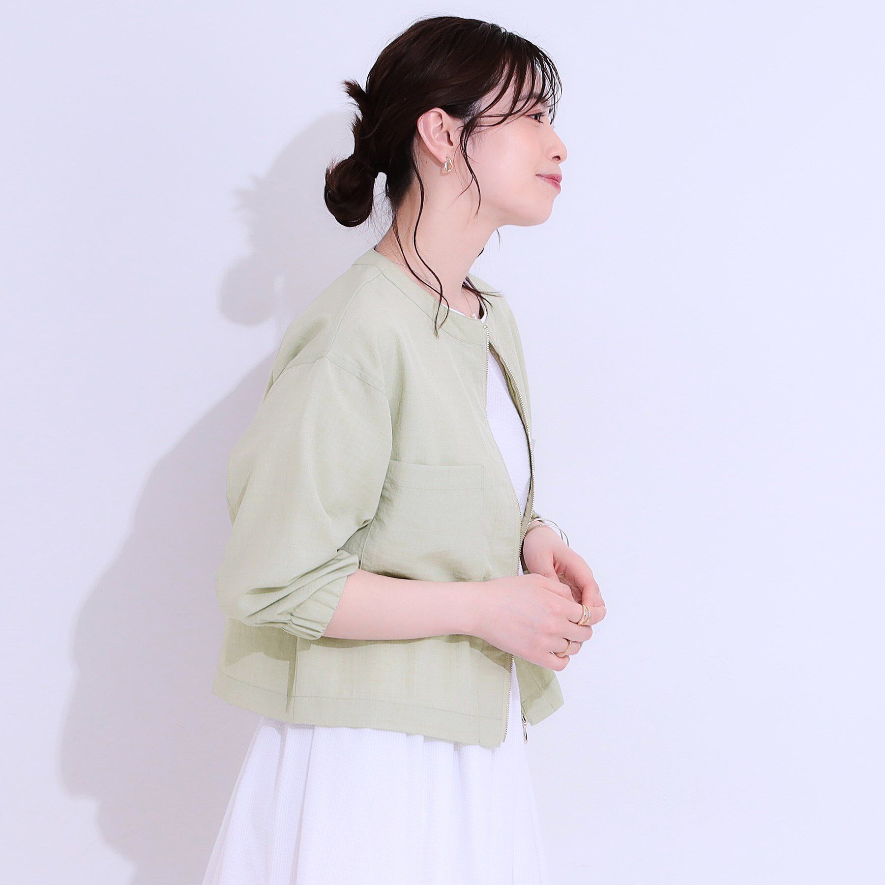 SHOO･LA･RUE「【洗える/S-LL/ひんやり/UV】さらりと羽織れる 麻調ZIPブルゾン」|ブルゾン・スタジャン|