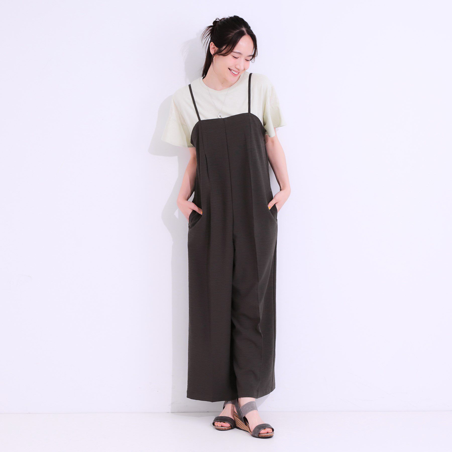 SHOO･LA･RUE「【S-LL】Iラインですっきり見え 大人見えサロペット」|オールインワン|