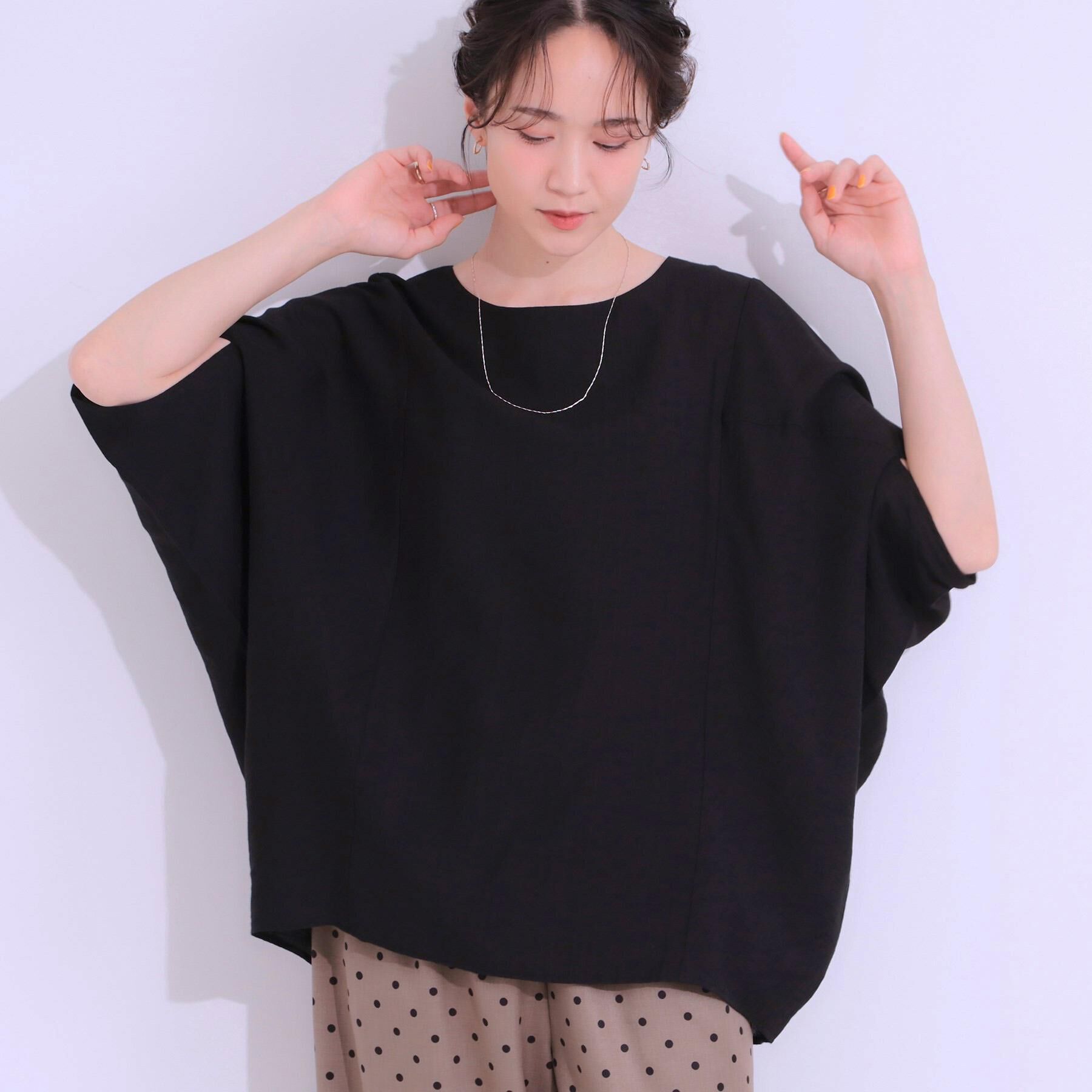 SHOO･LA･RUE「【S-LL/ひんやり/体型カバー】ゆるシルエットが心地よい ドルマンブラウス」|シャツ・ブラウス|ブラック(019)