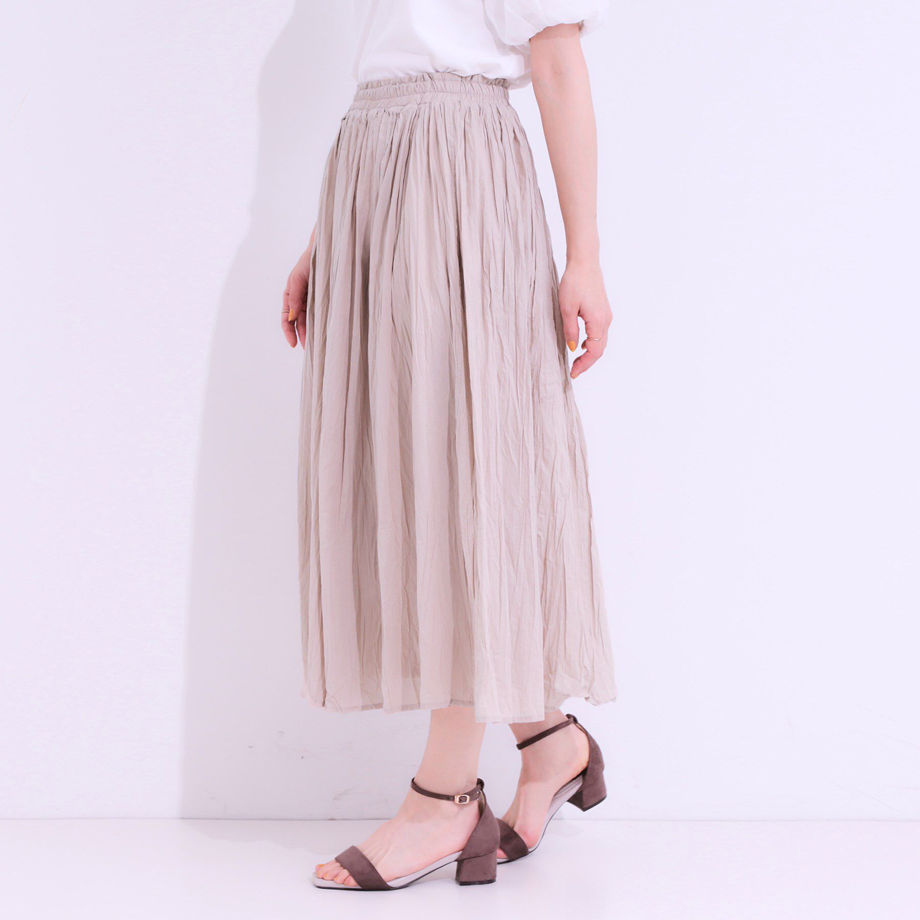 SHOO･LA･RUE「ナチュラルなシワ加工が大人見え エアリーロングスカート」|スカート|