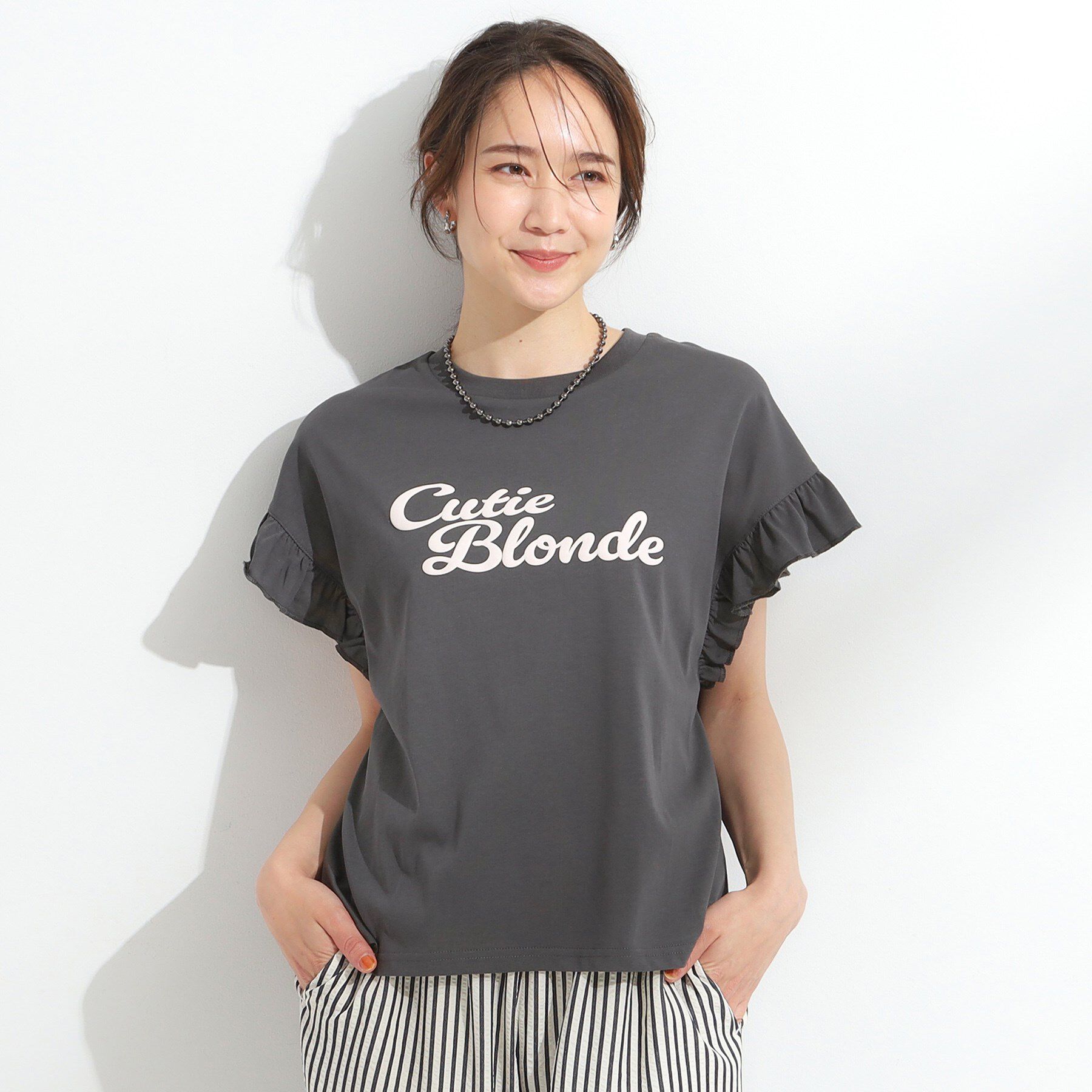 SHOO･LA･RUE「【S-LL/汗ジミ軽減/ひんやり/UVカット】フリルTシャツ」|Tシャツ・カットソー|