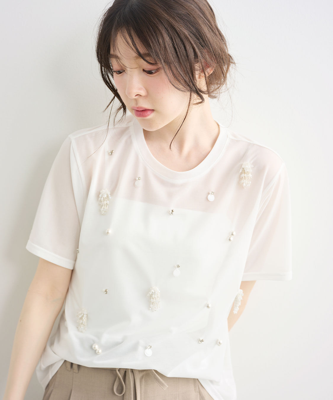 COCO DEAL「ビジューシアーTシャツ」|Tシャツ・カットソー|
