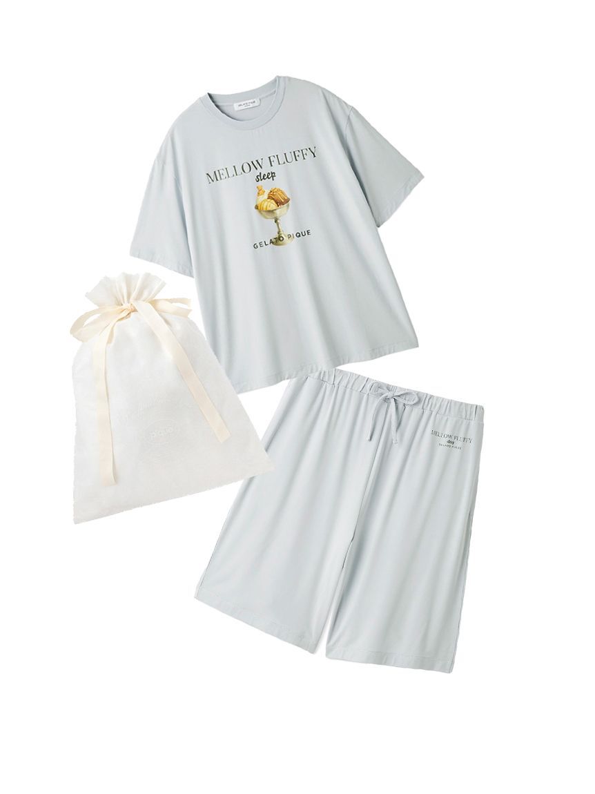 GELATO PIQUE HOMME「【ラッピング済み】【HOMME】【接触冷感】COOLレーヨンデザートロゴTシャツ&ハーフパンツSET」|ルームウェア|BLU