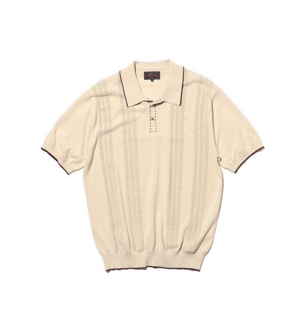 BEAMS PLUS「Knit Polo Raised Pattern Jacquard Line」|ポロシャツ|BEIGE