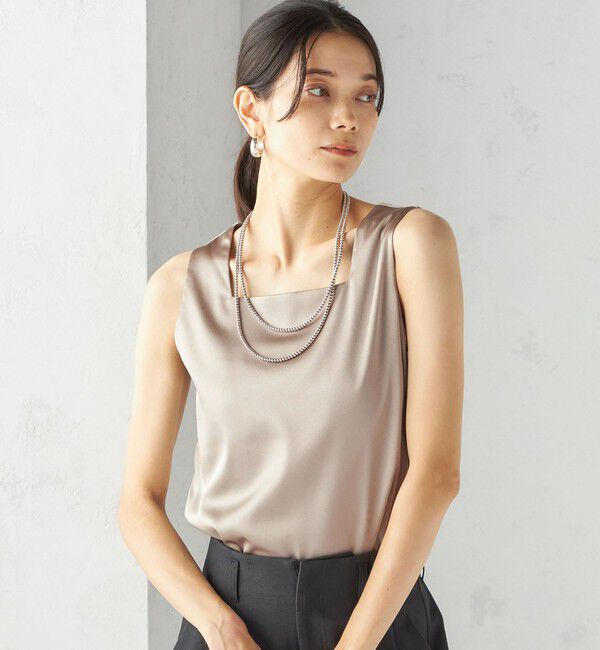 SHIPS for women「《一部予約》〈手洗い可能〉2WAY サテン &times; カットソー スクエア タンクトップ」|タンクトップ|