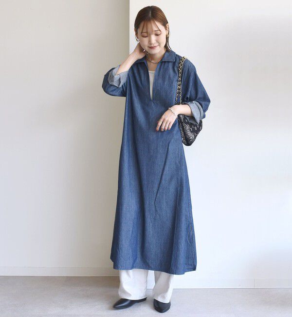 SHIPS for women「【WEB限定】〈洗濯機可能〉スキッパー デニム ワンピース」|ワンピース|