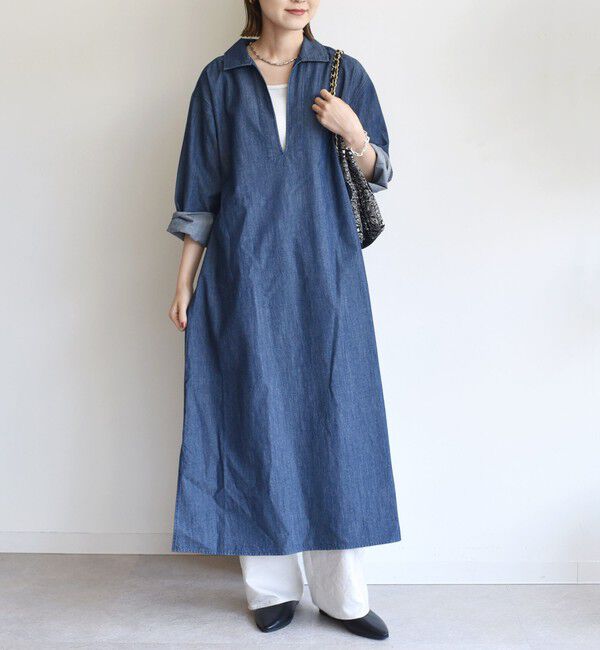 SHIPS for women「【WEB限定】〈洗濯機可能〉スキッパー デニム ワンピース」|ワンピース|