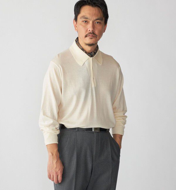 SHIPS「【SHIPS別注】JOHNSMEDLEY: ISIS ロングスリーブ ニット ポロシャツ」|ニット・セーター|オフホワイト