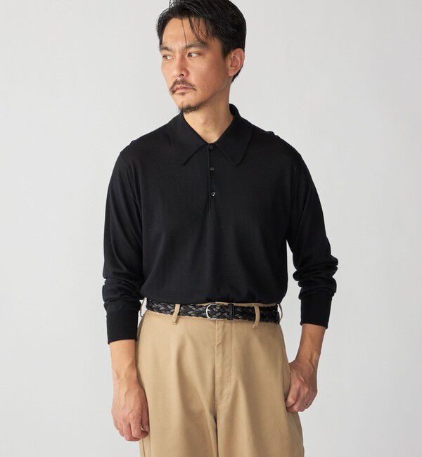 SHIPS「【SHIPS別注】JOHNSMEDLEY: ISIS ロングスリーブ ニット ポロシャツ」|ニット・セーター|ブラック
