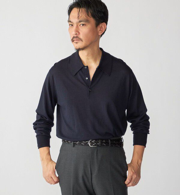 SHIPS「【SHIPS別注】JOHNSMEDLEY: ISIS ロングスリーブ ニット ポロシャツ」|ニット・セーター|ネイビー