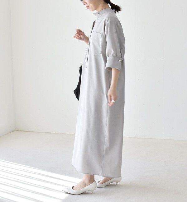 quaranciel「《一部追加予約》quaranciel:〈洗濯機可能〉CALCULO(R)使用 バンドカラー シャツ ワンピース」|ワンピース|
