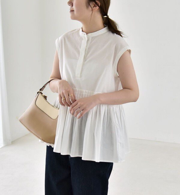 quaranciel「《予約》quaranciel:〈手洗い可能〉コットン プリーツ ペプラム プルオーバー ブラウス」|シャツ・ブラウス|