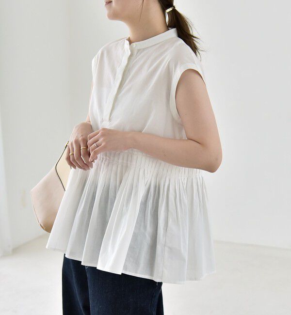 quaranciel「《予約》quaranciel:〈手洗い可能〉コットン プリーツ ペプラム プルオーバー ブラウス」|シャツ・ブラウス|