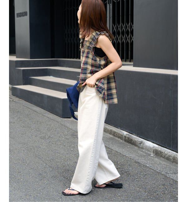 OUTDOOR PRODUCTS Usual Things「コットンマドラスショルダーフリルブラウス」|シャツ・ブラウス|