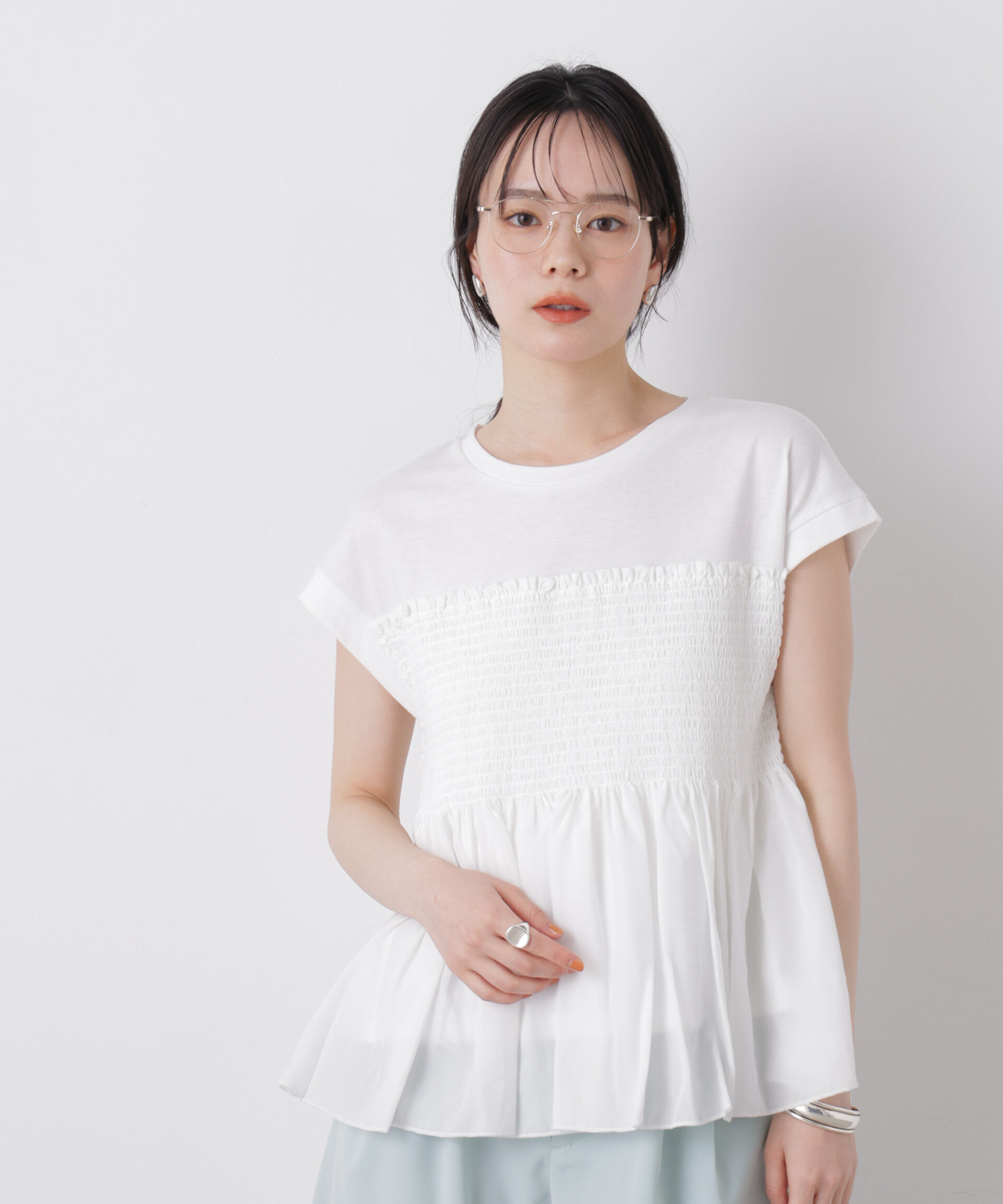 nano･universe「シャーリングビスチェドッキングカットトップス」|Tシャツ・カットソー|