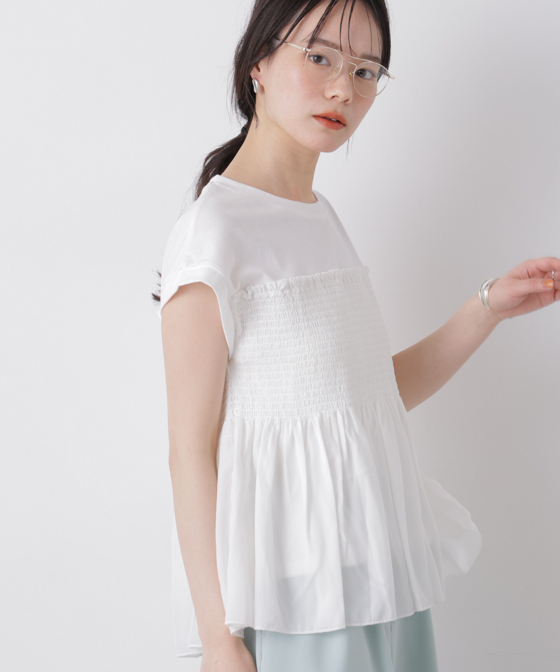 nano･universe「シャーリングビスチェドッキングカットトップス」|Tシャツ・カットソー|