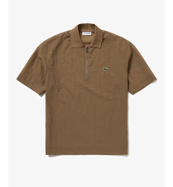LACOSTE「シアーメッシュジップポロシャツ」|ポロシャツ|ブラウン
