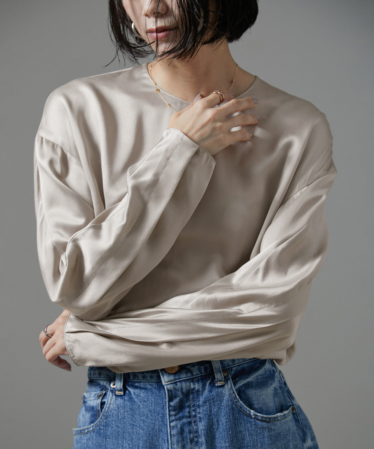 SALON adam et rope'「[24AW]GENTLE SILK ラウンドヘムTブラウスセットアップ対応】」|シャツ・ブラウス|