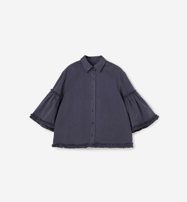  「crinkle crinkle crinkle | ガーメントダイ フリルシャツ WOMEN」|シャツ・ブラウス|NAVY