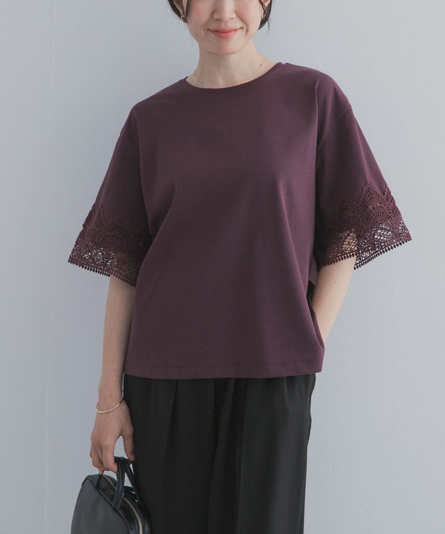 URBAN RESEARCH DOORS「レーススリーブTシャツ」|Tシャツ・カットソー|