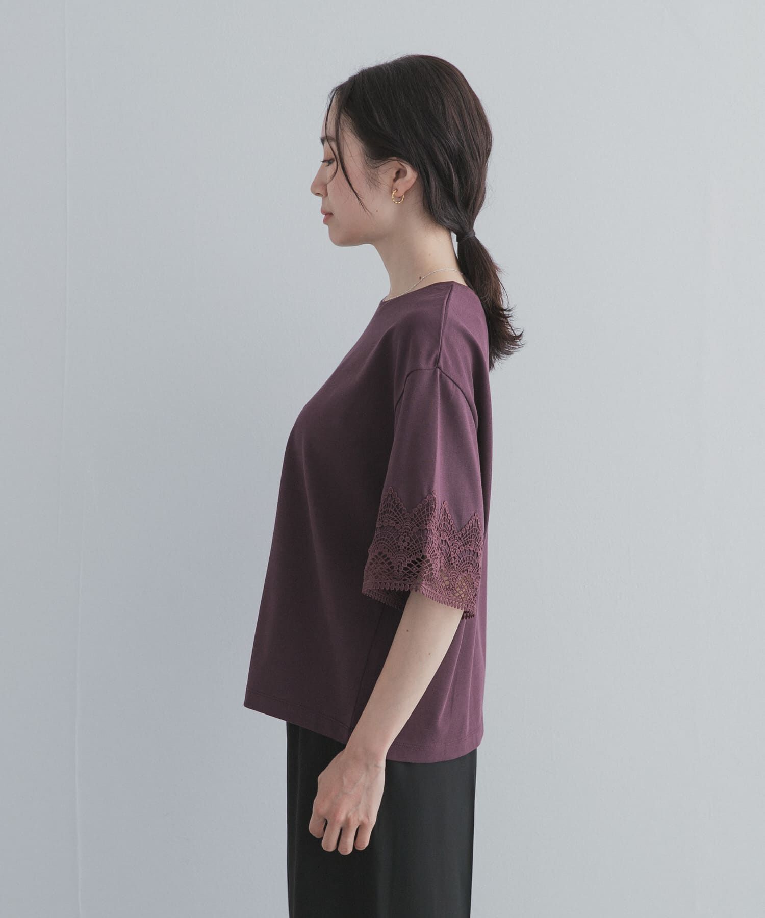 URBAN RESEARCH DOORS「レーススリーブTシャツ」|Tシャツ・カットソー|