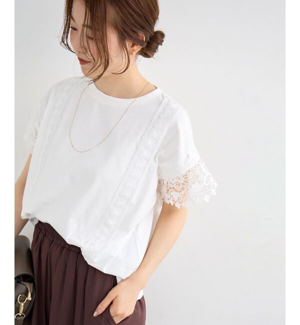  「レースドッキングカットソー」|Tシャツ・カットソー|